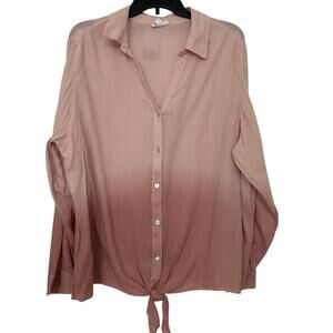 J.Jill 2X Dip Dye Tie Front Blouse Pink NWT Relaxed Cotton Blend Relaxed Beachy